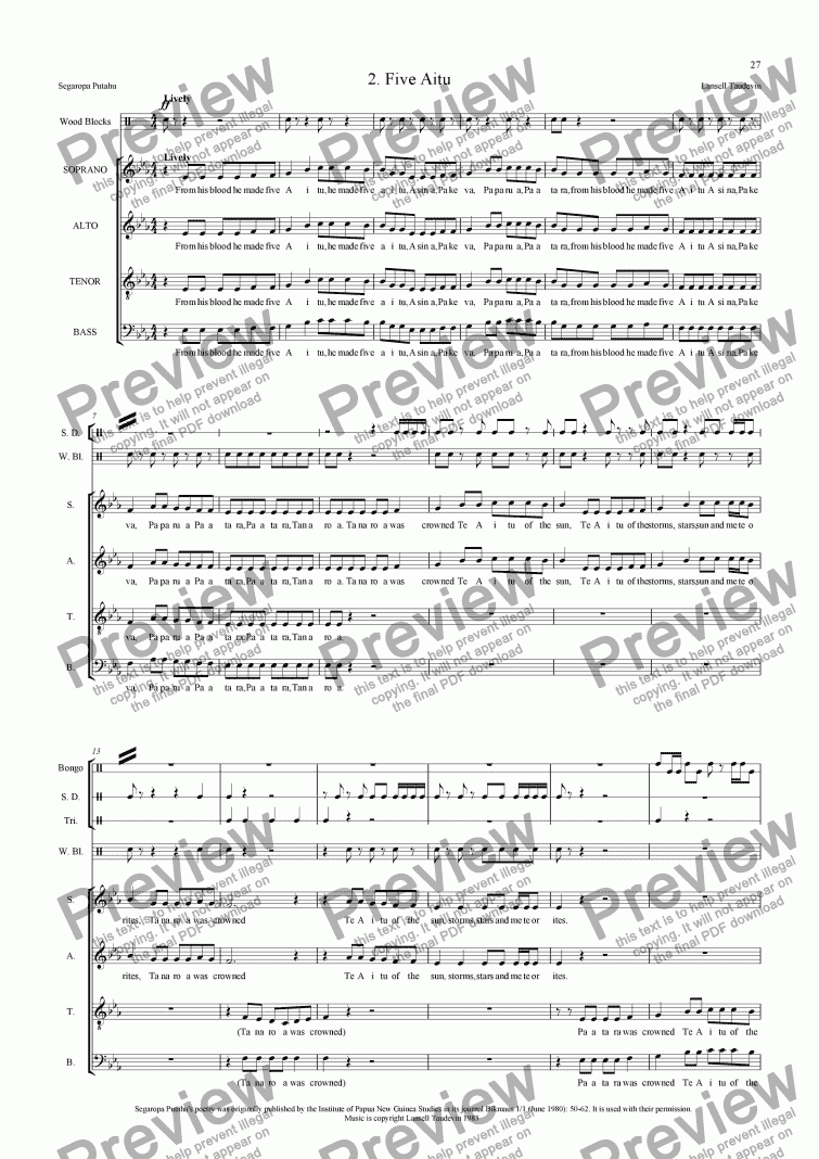 page one of Segaropa (Orchestrated) 02 Five Aitu