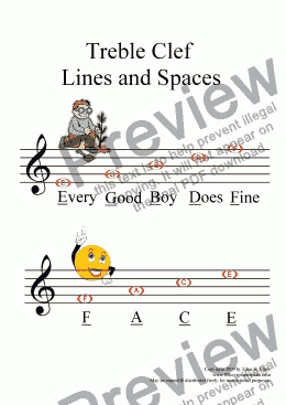 page one of Helpsheet:  Treble Clef Lines & Spaces