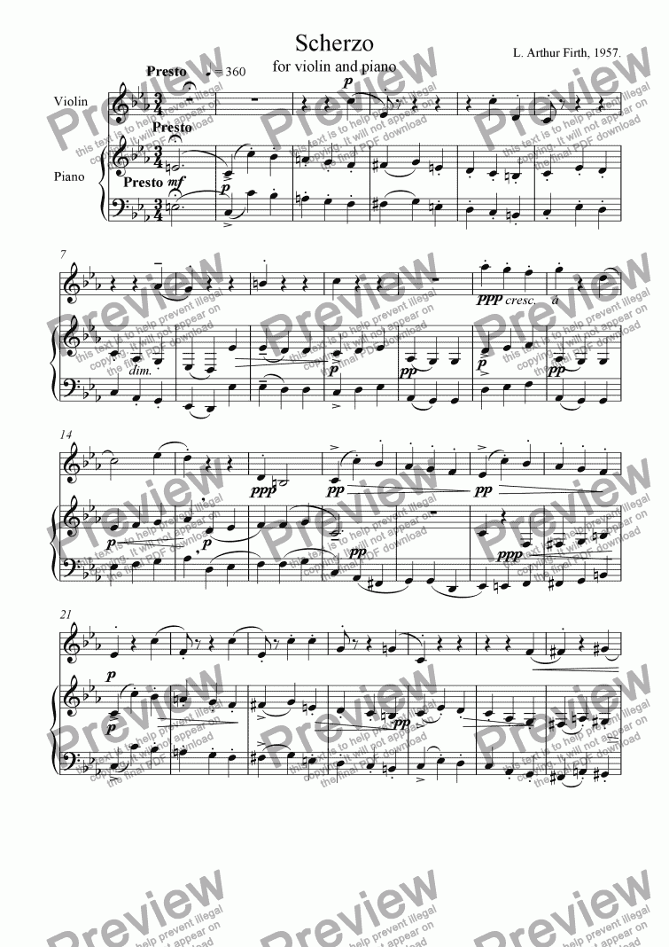 page one of Scherzo for Violin and Piano