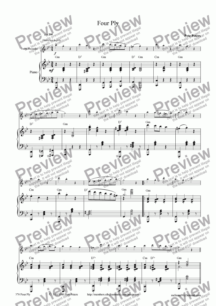 page one of Four Ply [FLute or Recorder]