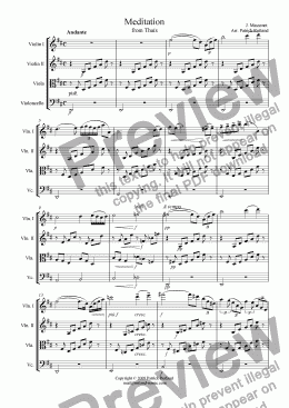 page one of Mediation from Thais by Massenet for String Quartet
