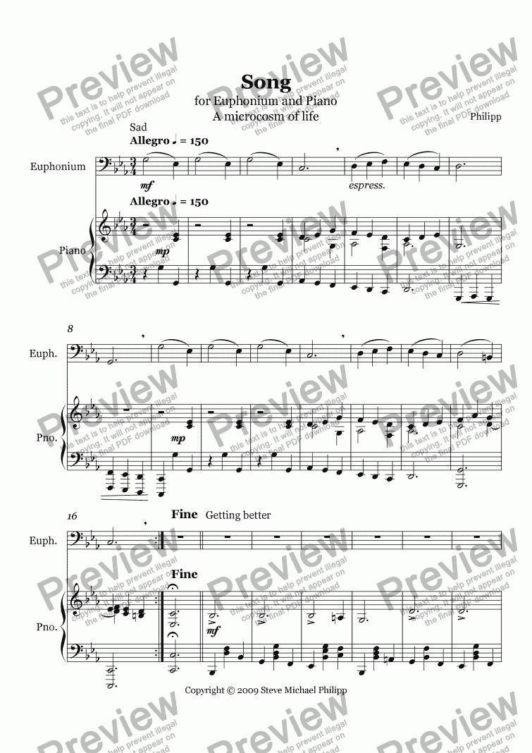 page one of Song for Euphonium and Piano