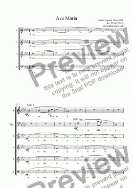page one of Ave Maria By Caccini for Soloists (S, Bar) and SATB Choir accapella