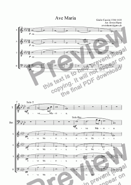 page one of Ave Maria By Caccini for Soloists (t, Bar) and SATB Choir accapella