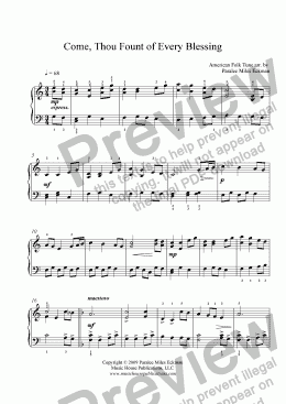 page one of Come Thou Fount of Every Blessing (Easy Piano Solo)