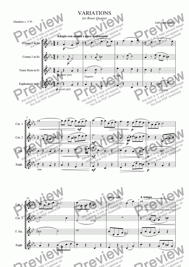 page one of Variations for Brass Quartet