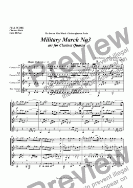 page one of Military March No.3 arr. for Clarinet Quartet
