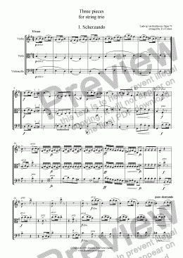 page one of Beethoven - THREE PIECES - for string trio