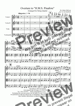 page one of Overture to "H. M. S. Pinafore" (String Quartet)