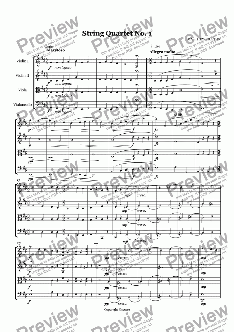 page one of String Quartet No. 1 in D Major