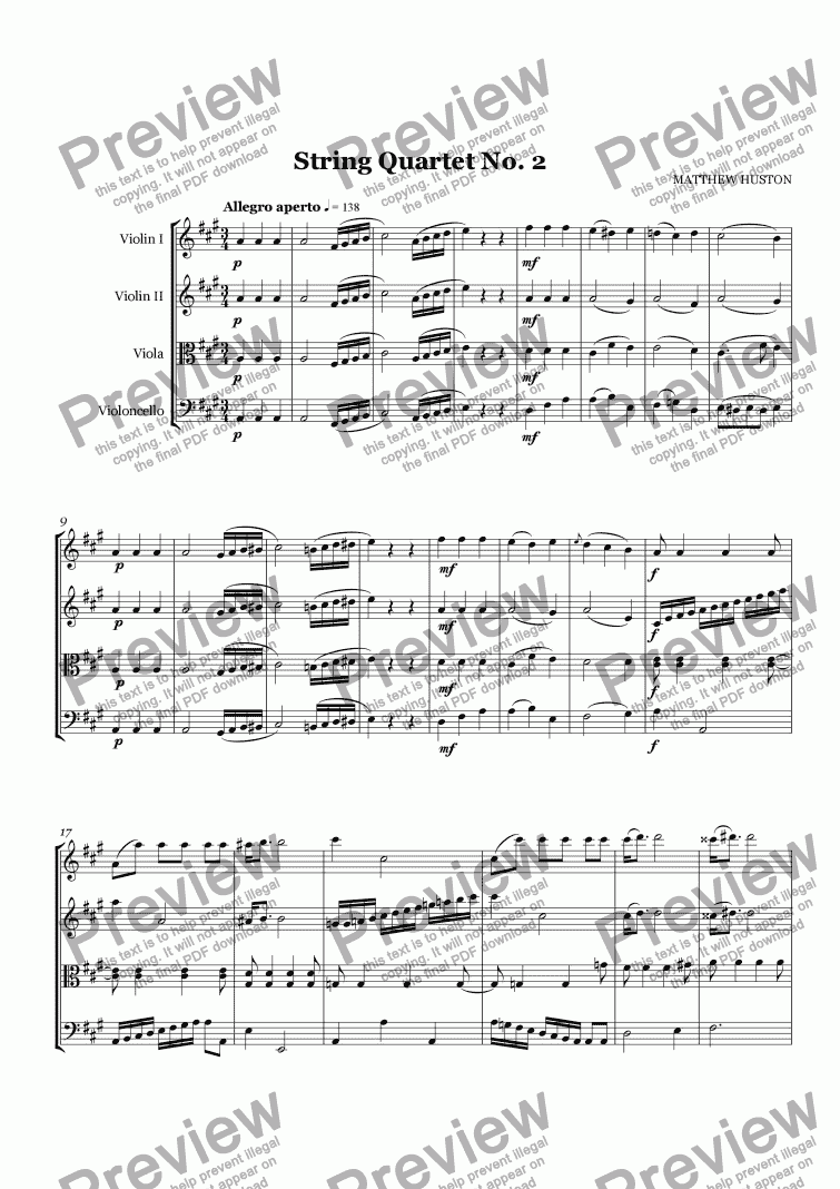 page one of String Quartet No. 2 in A major