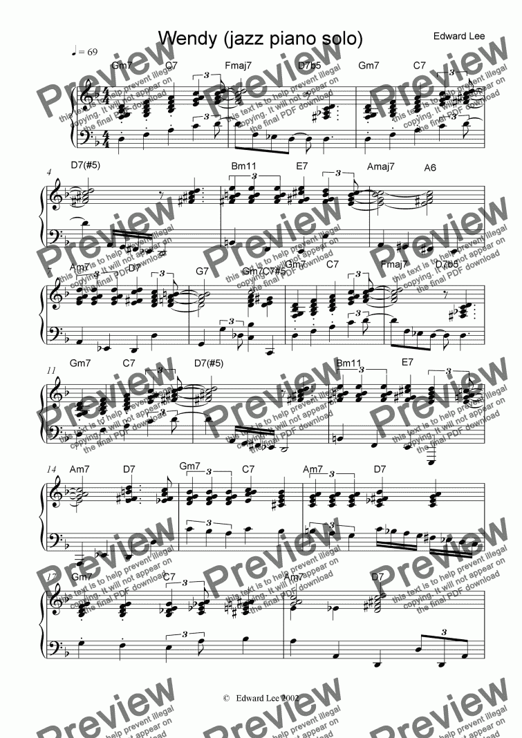 page one of Wendy (jazz piano solo)