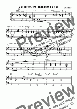 page one of Ballad for Ann (jazz piano solo)