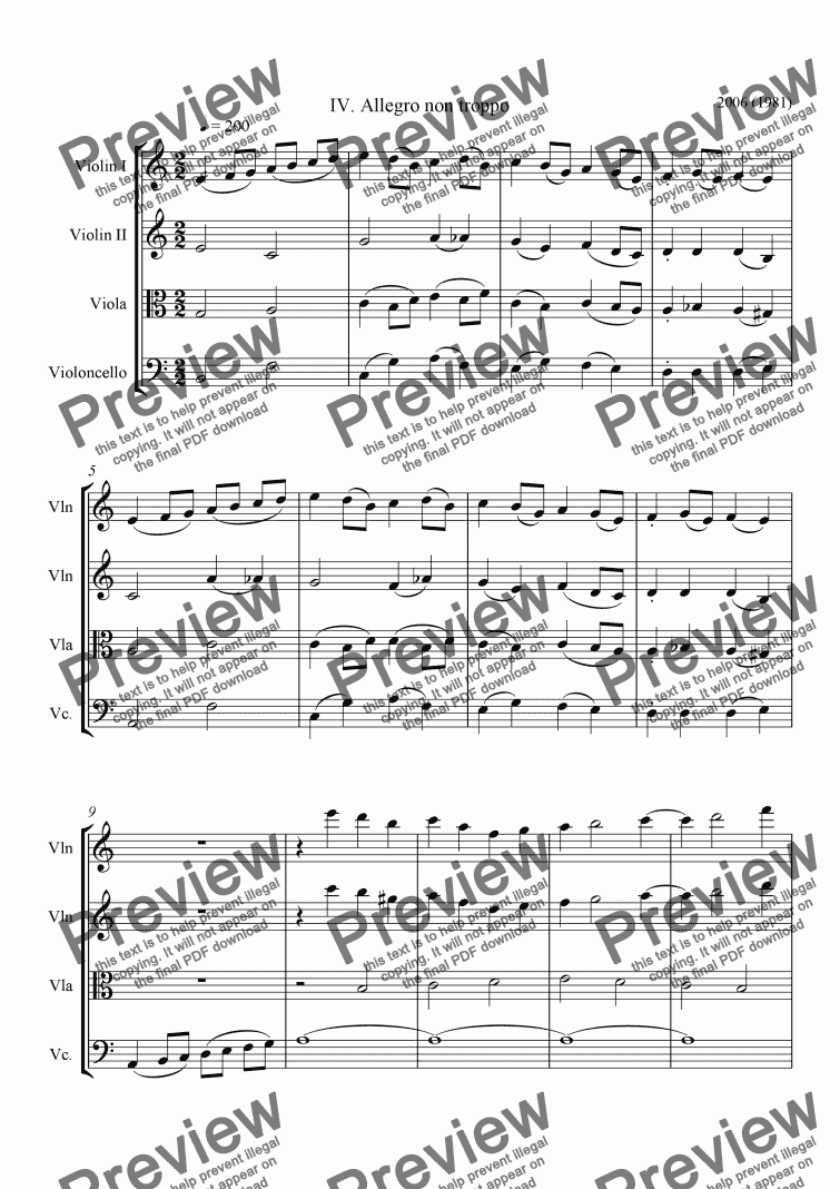page one of String Quartet #2, movement 4