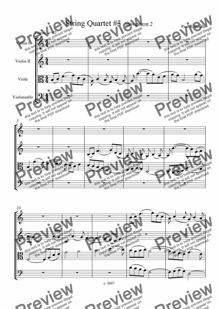 page one of String Quartet #3, movement 2