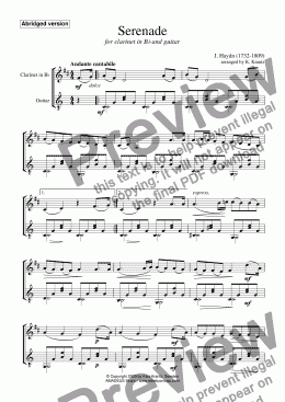 page one of Serenade for clarinet and guitar (abridged)