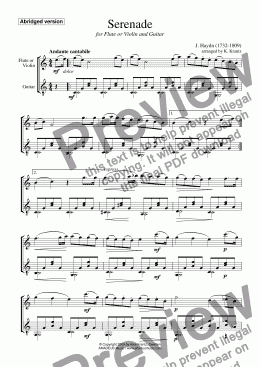 page one of Serenade for flute or violin and guitar (abridged) 
