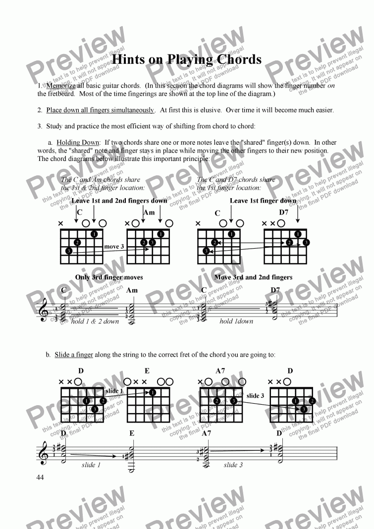 page one of Hints on Playing Chords and 15 Basic Guitar Chords
