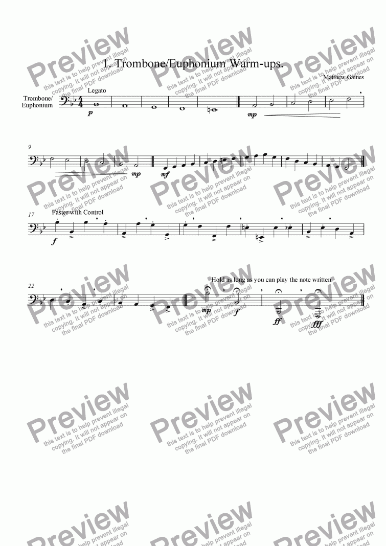 page one of Trombone and Euphonium/Baritone B.C. Warm-ups