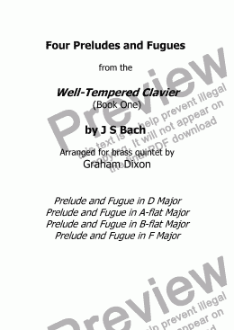 page one of Four Preludes and Fugues from the Well-Tempered Clavier (Book One) for Brass Quintet