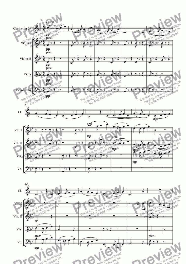 page one of 4th move,ment Clarinet Quintet no. 1
