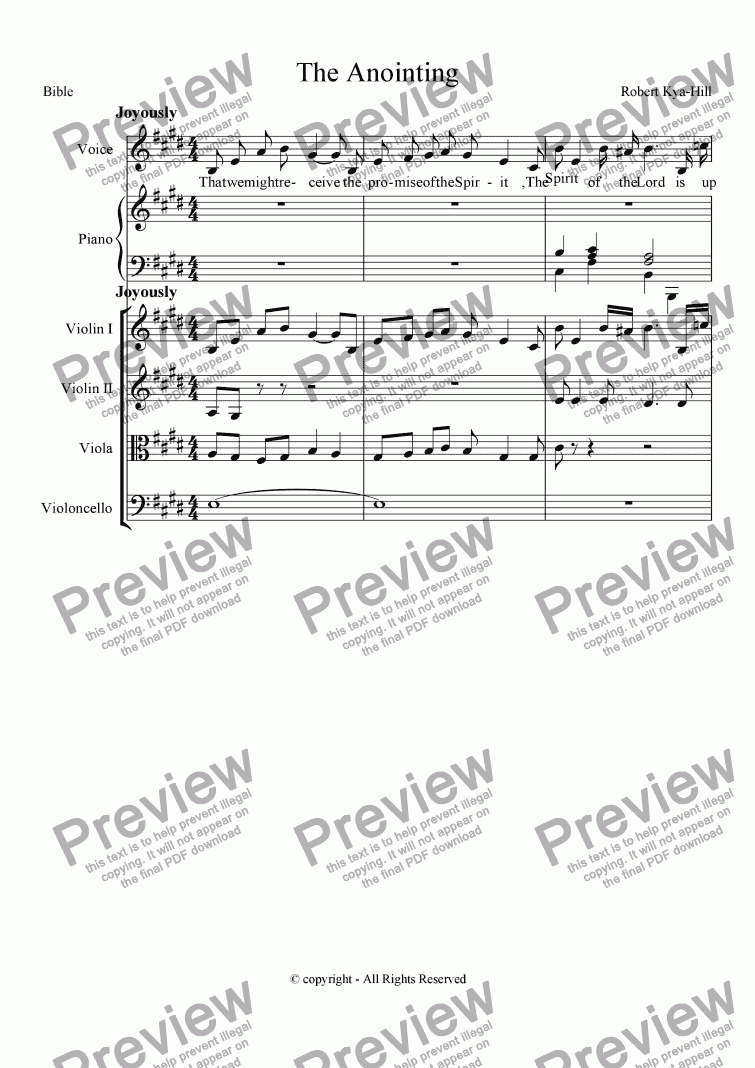 page one of The Anointing [ Piano, String Quartet, Voice ]