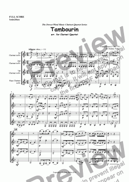 page one of Tambourin arr. for Clarinet Quartet
