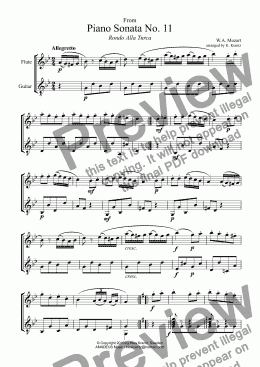 page one of Rondo Alla Turca for flute and guitar