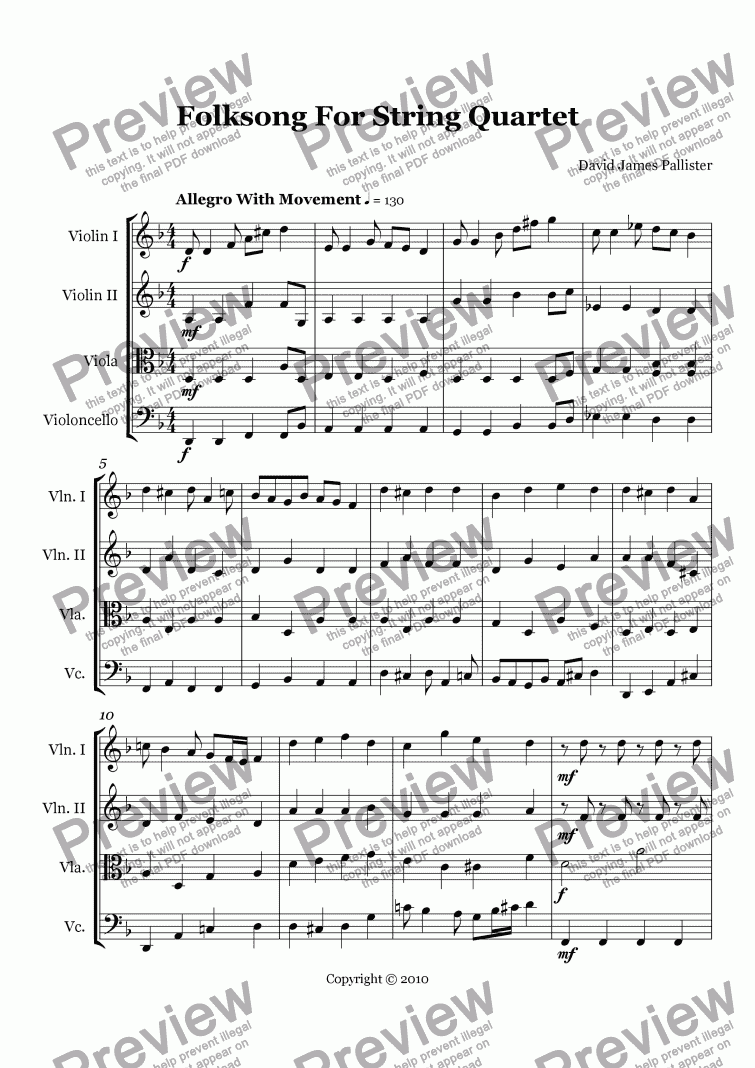 page one of Folksong For String Quartet