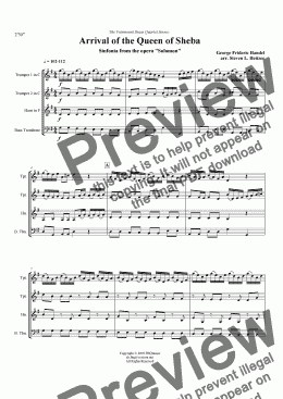 page one of Arrival of the Queen of Sheba (from Solomon) - Brass QUARTET