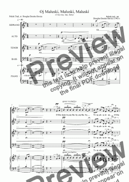 page one of Polish carol: Oj, Maluski, Maluski, Maluski (O tiny, tiny Baby) SATB choir a cappella, in English.