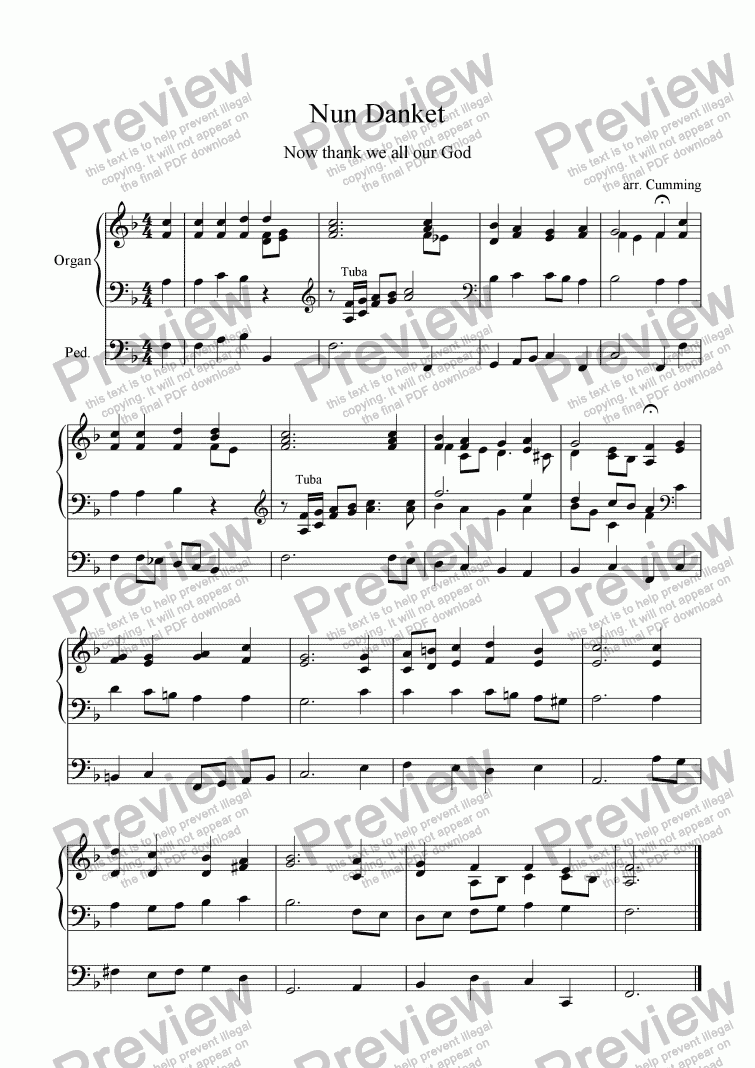 page one of Nun Danket - fanfares and alternative harmonisation
