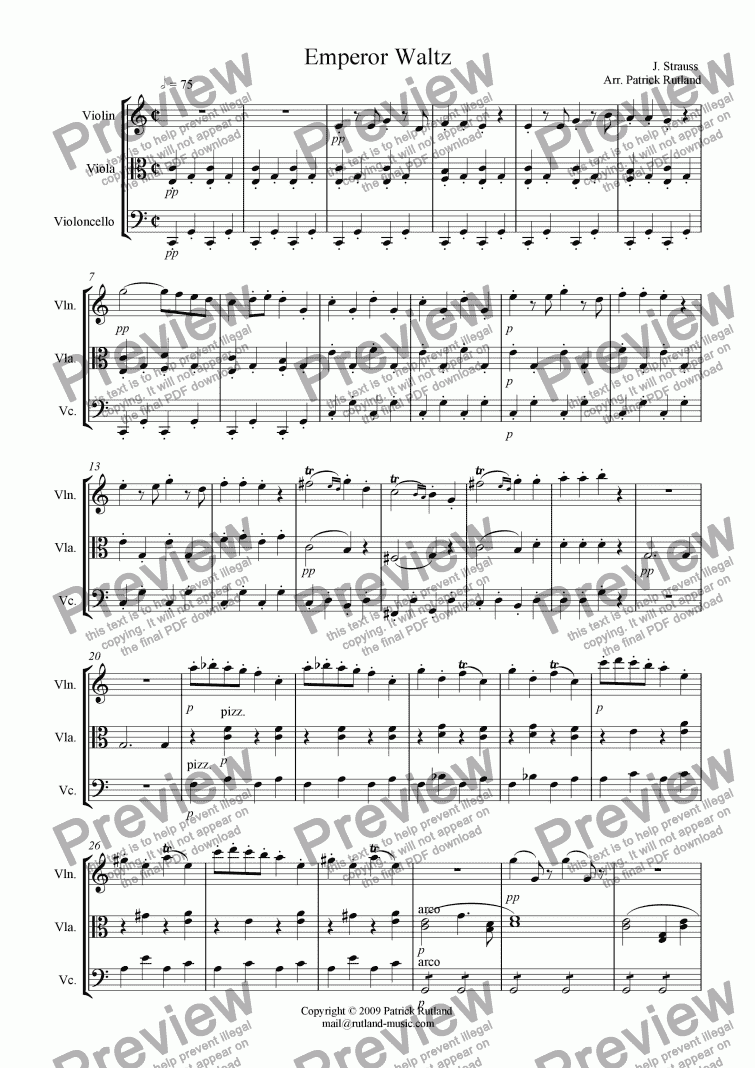 page one of The Emperor Waltz Strauss for String Trio