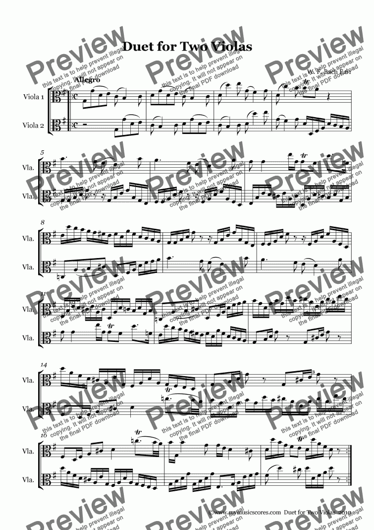 page one of W. F. Bach Viola Duet F61