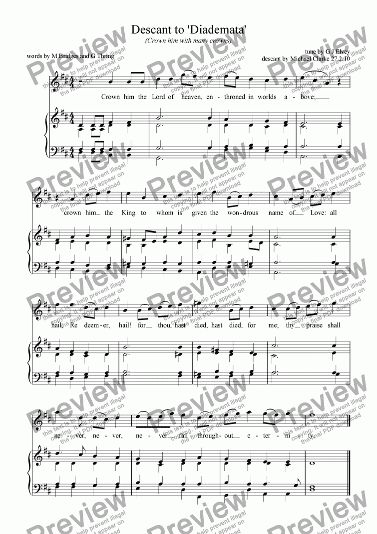 page one of Descant to 'Diademata' (Crown him with many crowns)