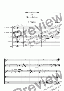 page one of Three Miniatures for Brass Quintet