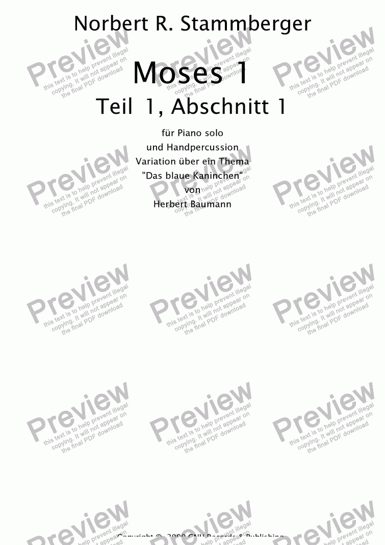 page one of Moses1, Teil 1, Abschnitt 1 for piano solo and handpercussion
