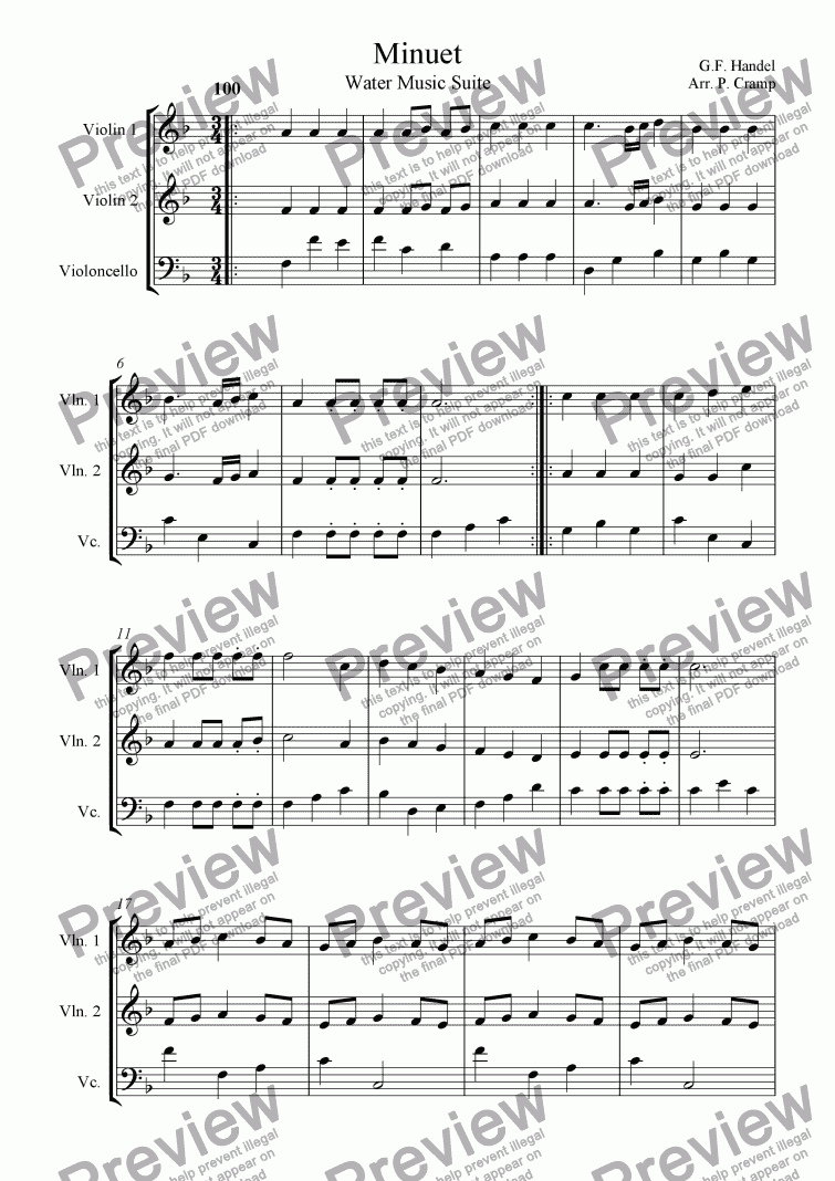 page one of Minuet - Water Music Suite [strings]