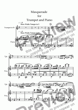 page one of Masquerade for Trumpet and Piano