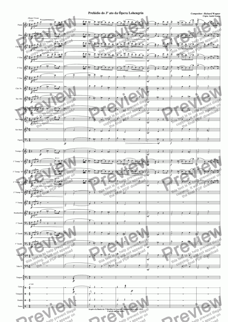 page one of Lohengrin - Prelude to Act III