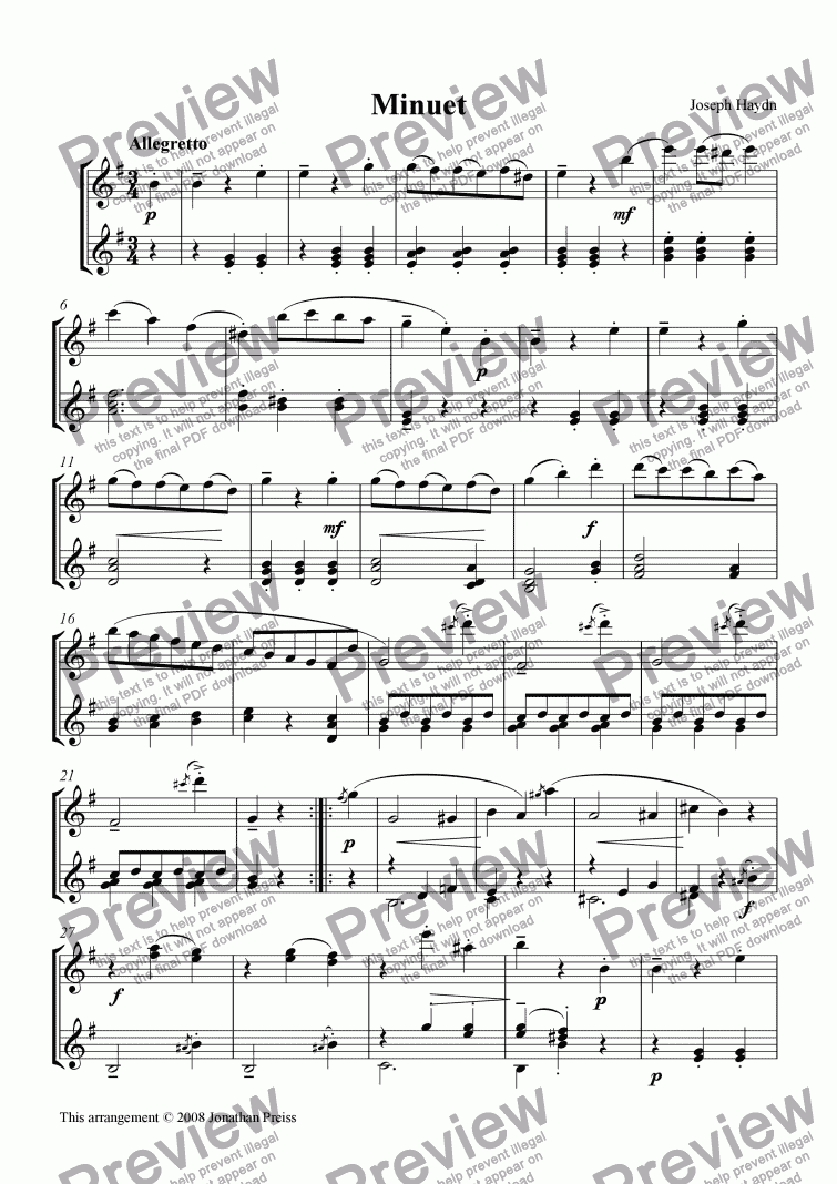 page one of Menuet