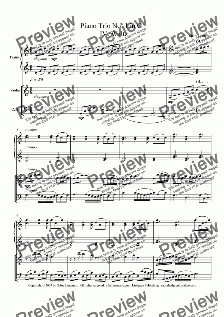 page one of Piano Trio No. 1 in C  IV.  Waltz