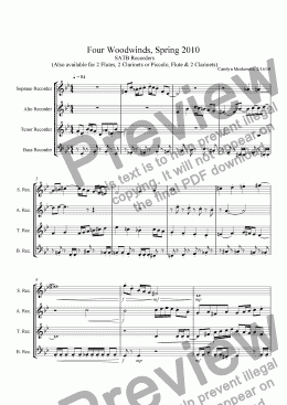 page one of Four Woodwinds, Spring 2010, SATB Recorders