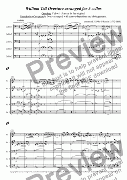 page one of William Tell Overture (all four episodes) for 5 celli (abridged)