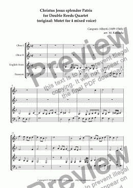 page one of 'Christus Jesus splendor Patris' for Double-Reeds Quartet (original: Motet for 4 mixed voice)