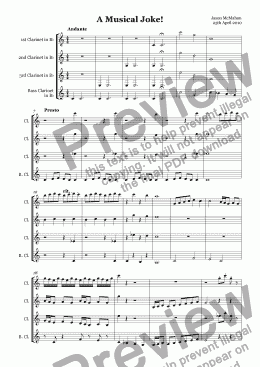 page one of A Musical Joke! For Clarinet Quartet