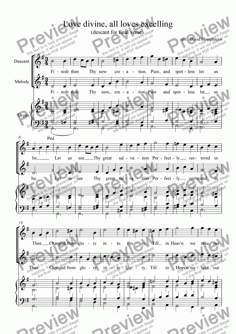 page one of Love divine, all loves excelling (Blaenwern) (descant setting for final verse)
