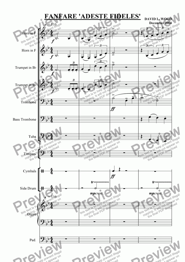 page one of Fanfare 'Adeste Fideles' full score