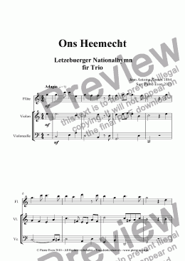 page one of Ons Heemecht - National Anthem of Luxembourg for Flute/String-Trio