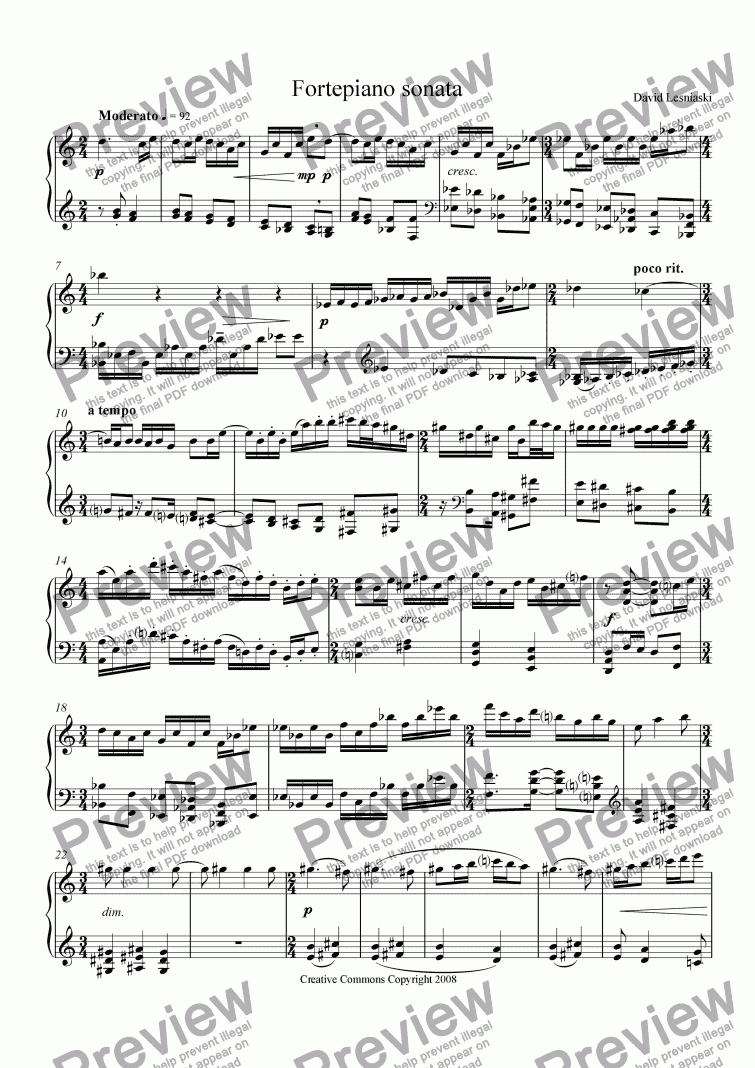 page one of Fortepiano sonata (Sonata for fortepiano or piano)